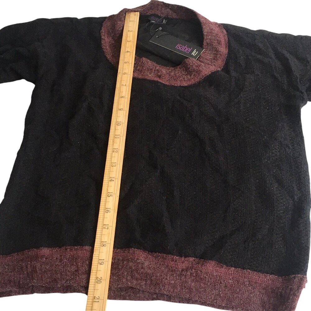 Women's Wool Blend Sweater  Black Maroon Semi Sheer Size Xtra Small